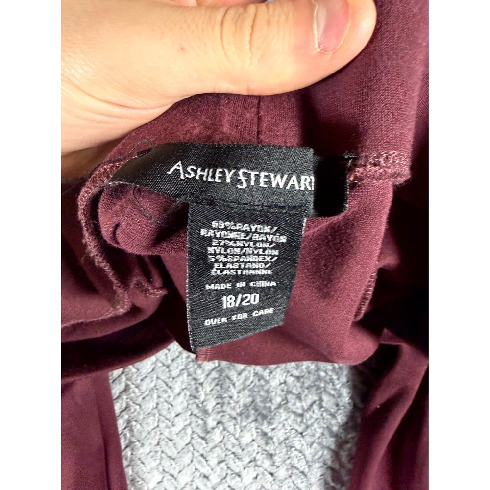 Ashley Stewart Faux Leather Trim Pants Womens 18/20 Burgundy Stretch High Rise - Picture 7 of 9